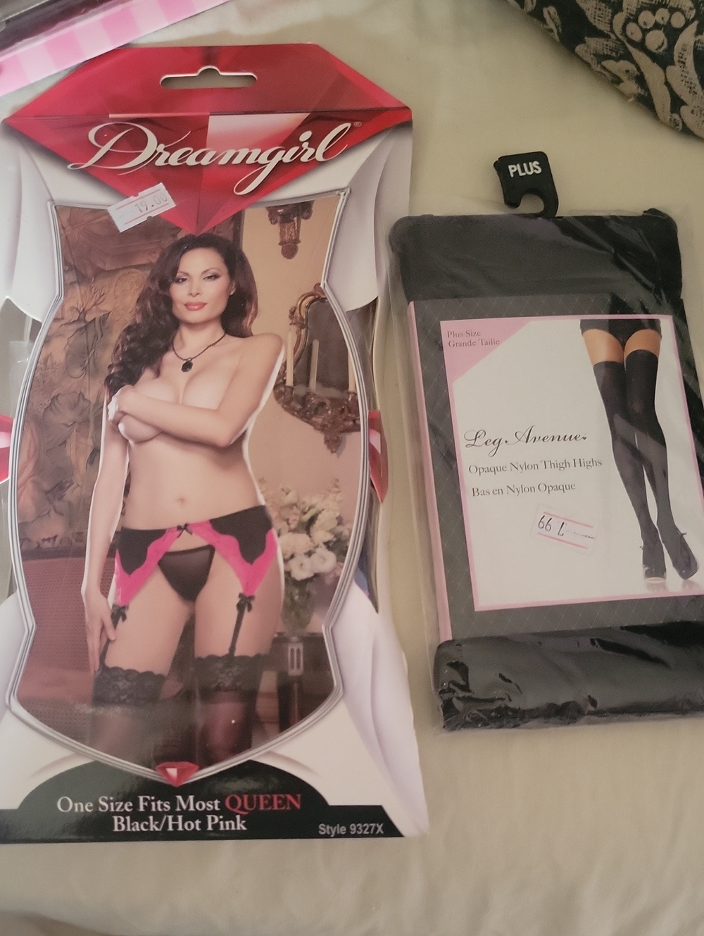 Dreamgirl Black and Hot Pink Lace Garter Belt With Stockings